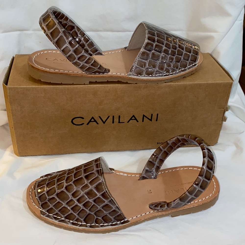 Cavilani Back Strap Leather Sandals Dalt Cream Pebble Sz US8/EU38 NIB